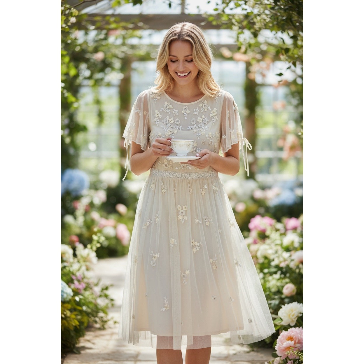 ADRIANNA PAPELL DRESS 14 BRIDE BRIDAL WEDDING FAIRY COCKTAIL FLORAL EMBELLISHED