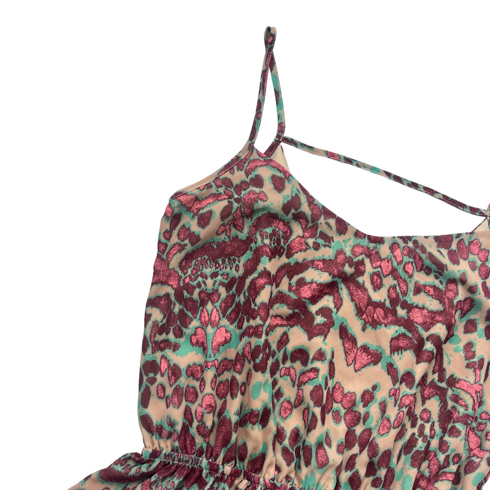 Miss Me Womens Size Medium Tan Teal Pink Animal Abstract Pattern Tank Mini Dress