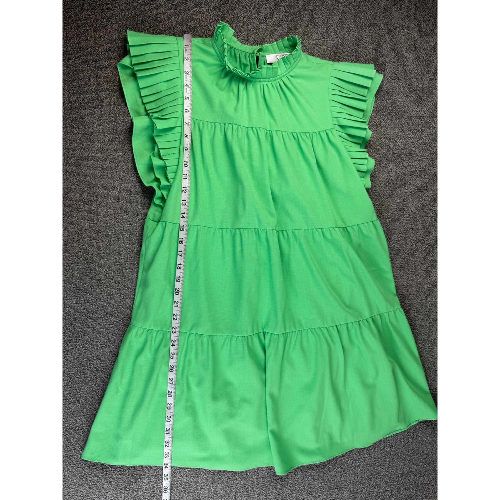 CROSBY by Mollie Burch Dress Womens Medium Neon Green Babydoll Ruffle Bright