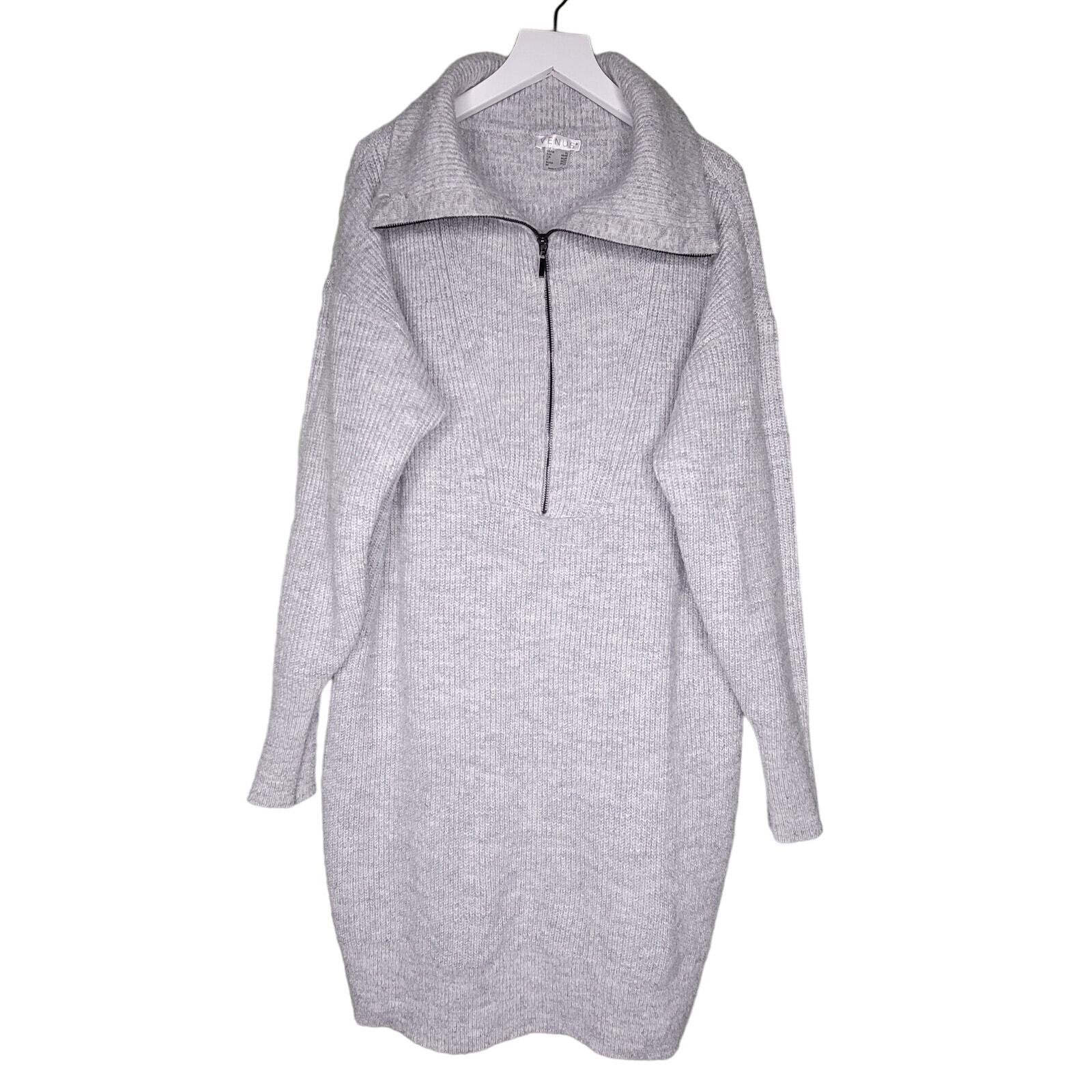 Venus Sweater Dress Gray 1/4 Zip Cowl Ribbed Ragland Sleeve Wool Blend XL