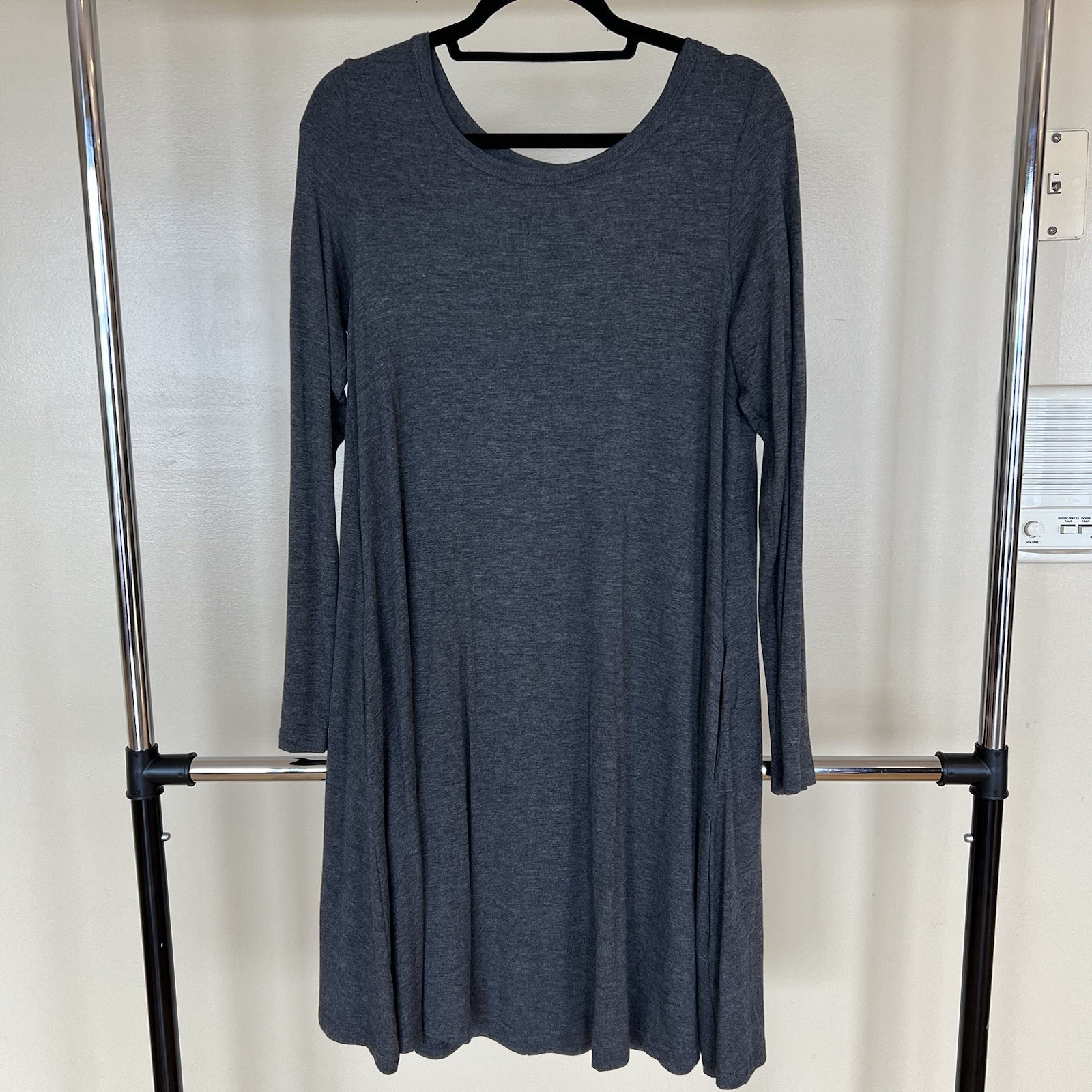 HiMone Charcoal Gray Dark Gray Knit Long Sleeve Dress