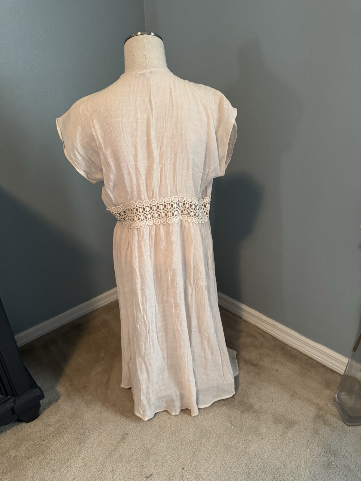 Iris Beige Swim Coverup Waist Tie V-Neck Cap Sleeve Size S