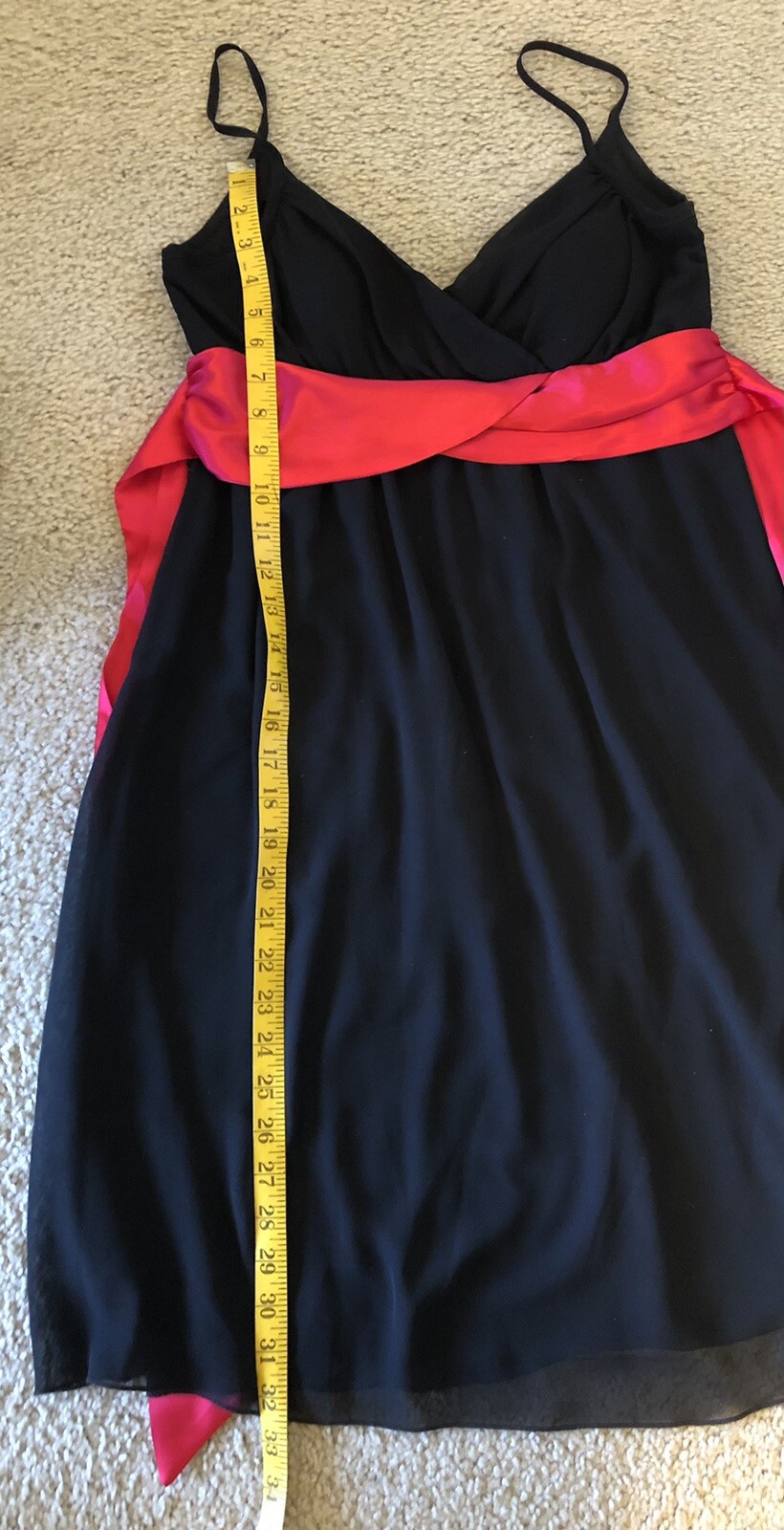 EUC~B.Wear Too!~Byer CA~Spaghetti Strap~Black Dress w Red Band & Tie~Lined~Sz 11