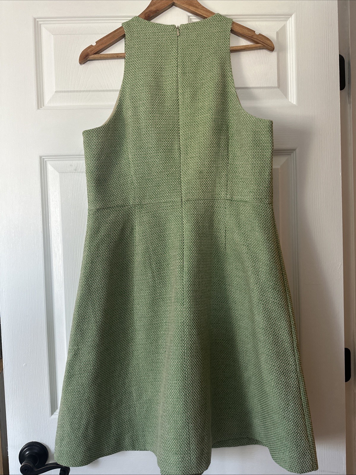 Banana Republic Green & Beige Gingham Tweed Sleeveless Fit & Flare Dress Sz 12