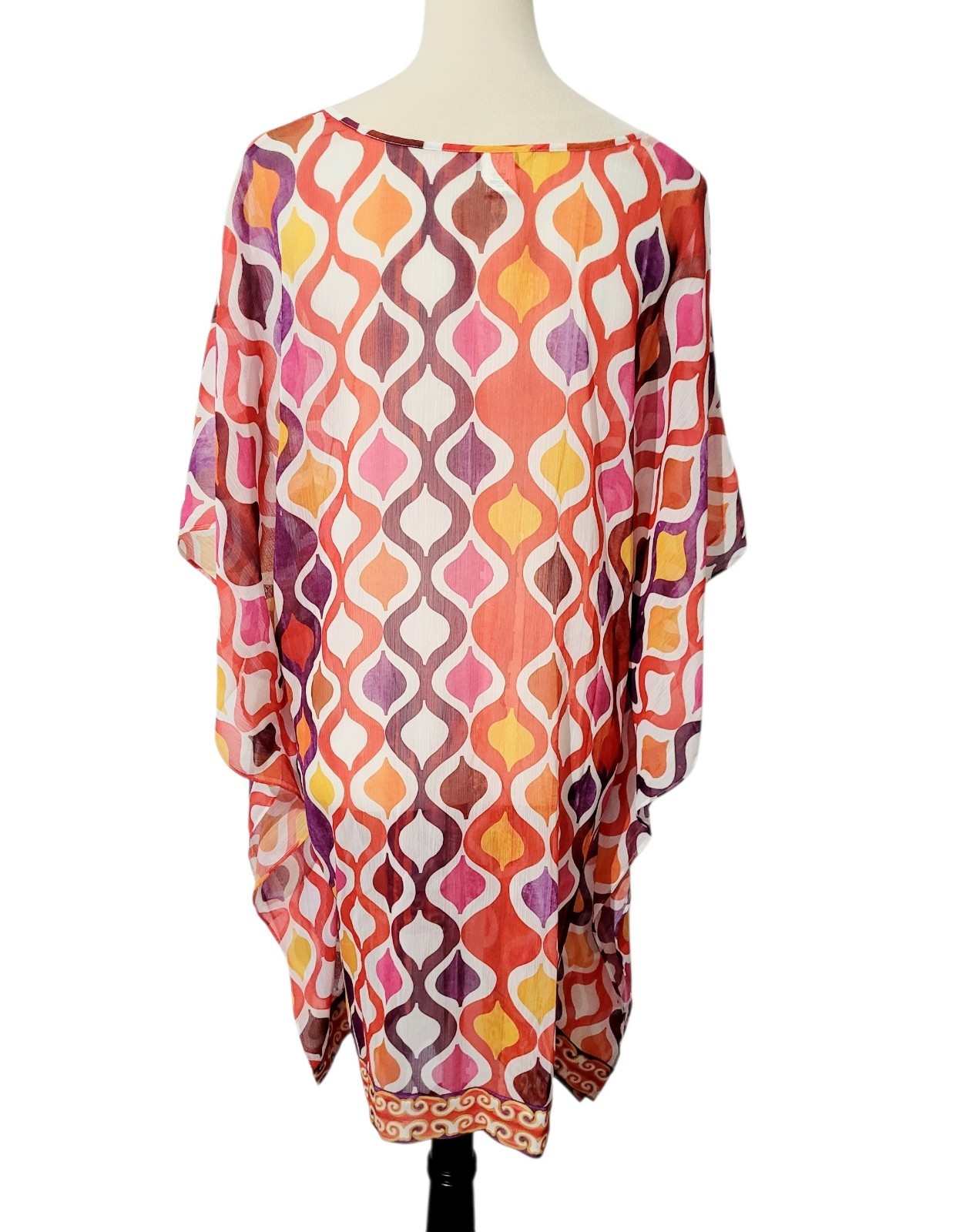 Trina Turk Sheer Beach Cover Up Kaftan Poncho Swim Coverup Geometric Size Large