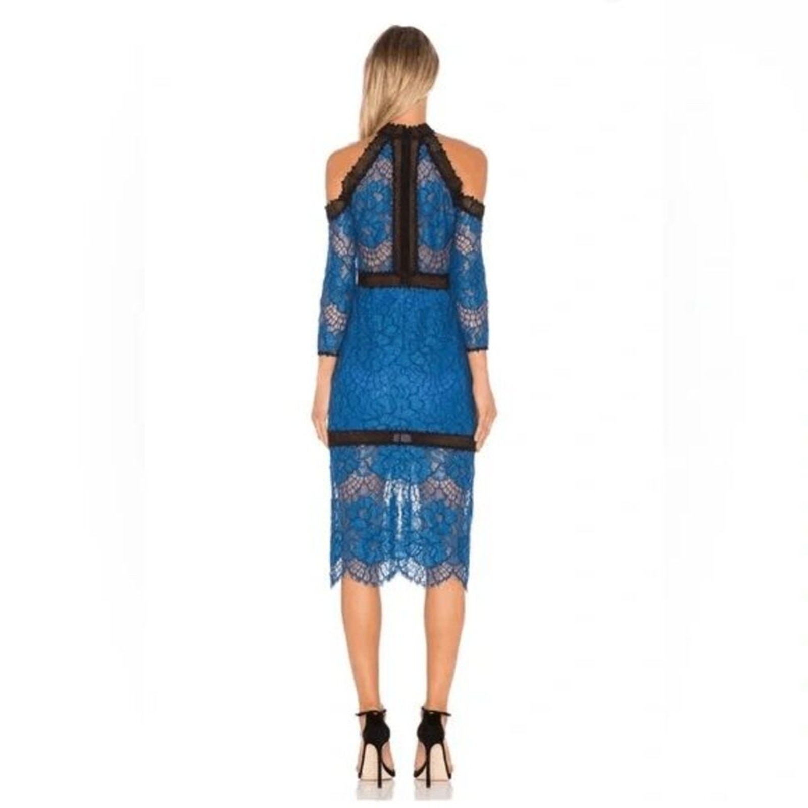 ALEXIS Marlowe Cold Shoulder Lace Midi Dress Blue Small EUC K334