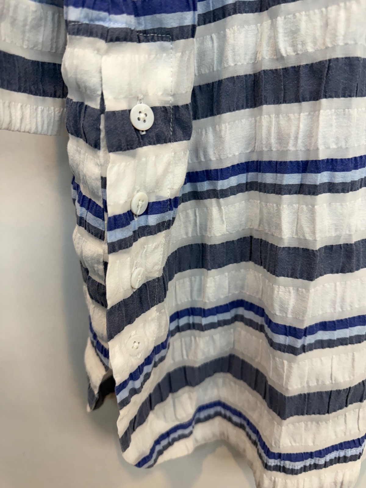 Pearl by Lela Rose Blue White Striped Button Front Tunic Shirt Dress Size Large