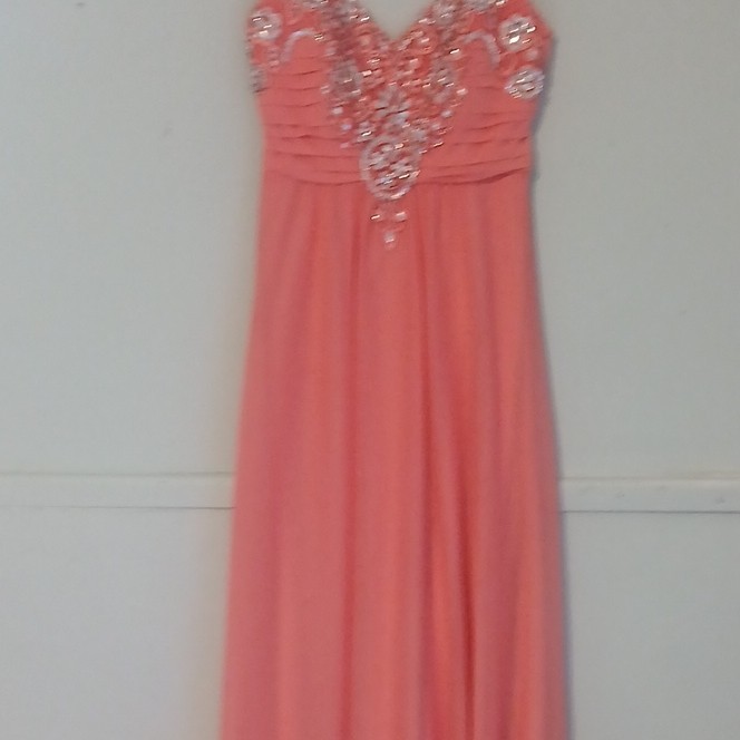 My Michelle Pink Beaded V-Neck Sleeveless Long Gown Juniors Size 3