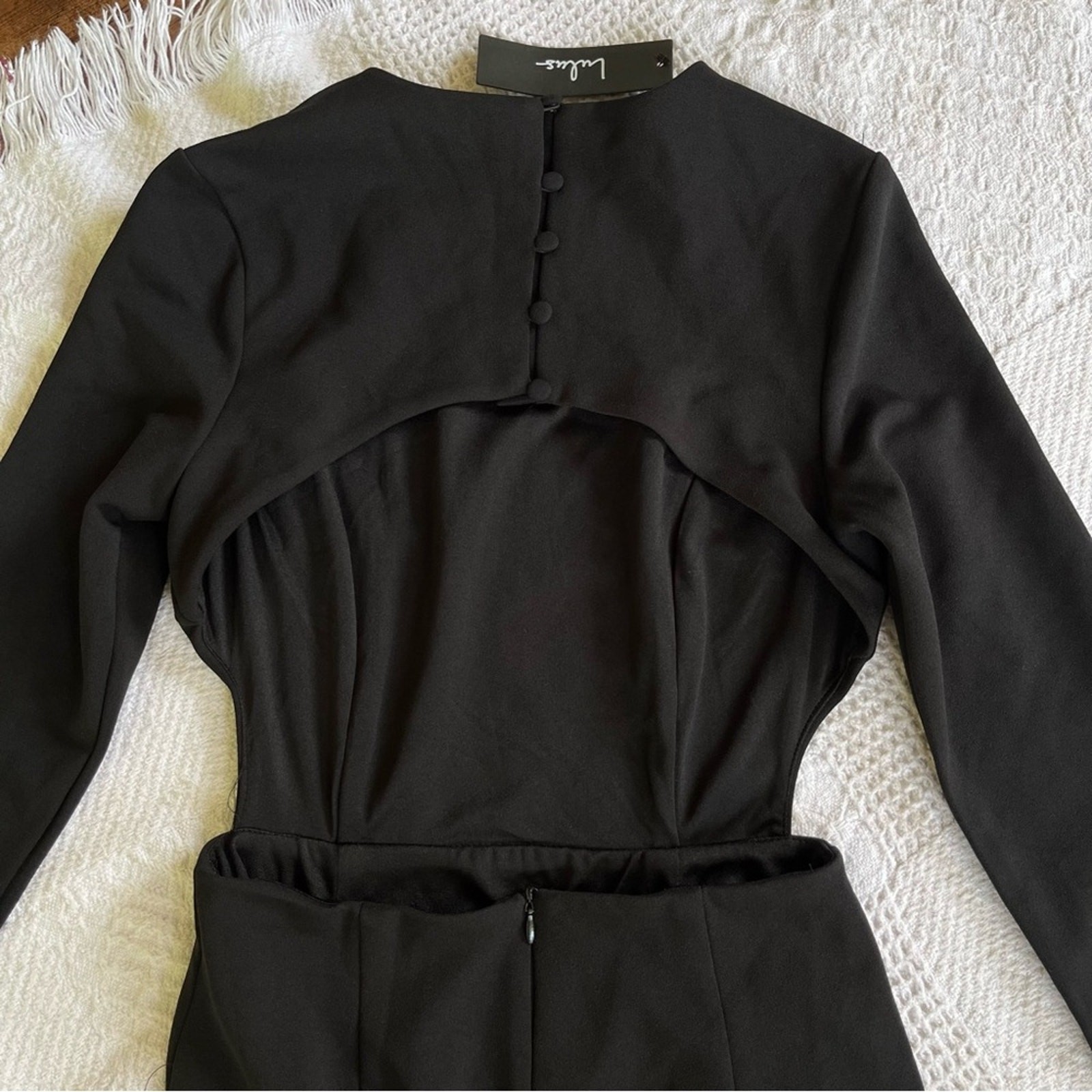 NWT Lulus Flawless Esteem black maxi dress xs open back slit formal long sleeve