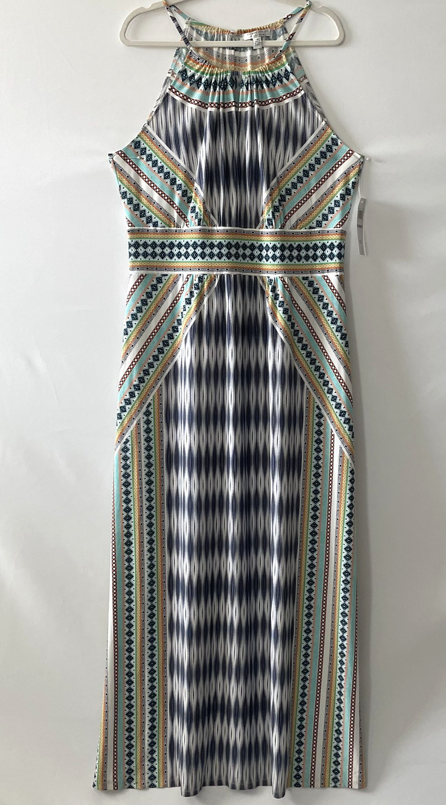 NWTI London Style Maxi Dress Halter Sleeveless Geometric Multi Size 18 -C