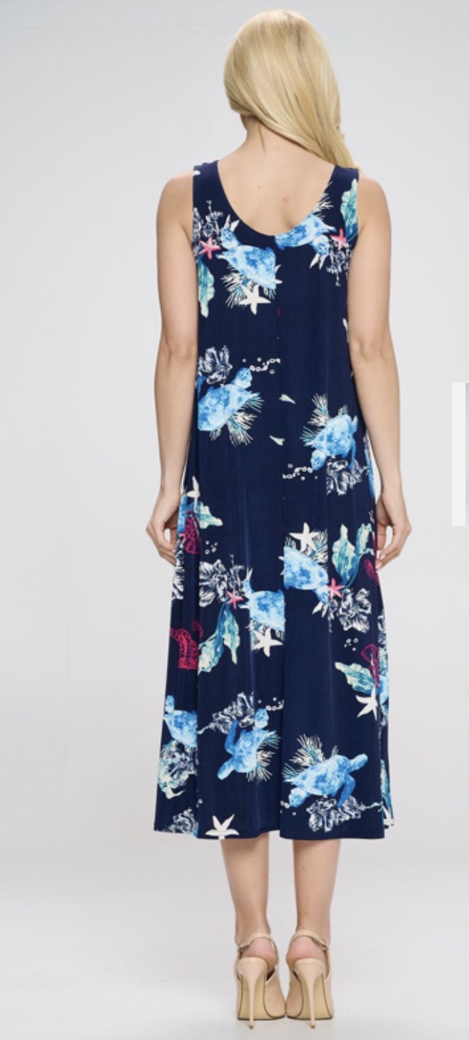 JOSTAR LONG TANK DRESS Stretch Poly Spandex Knit Navy TRAVEL S M L XL 2X 3X