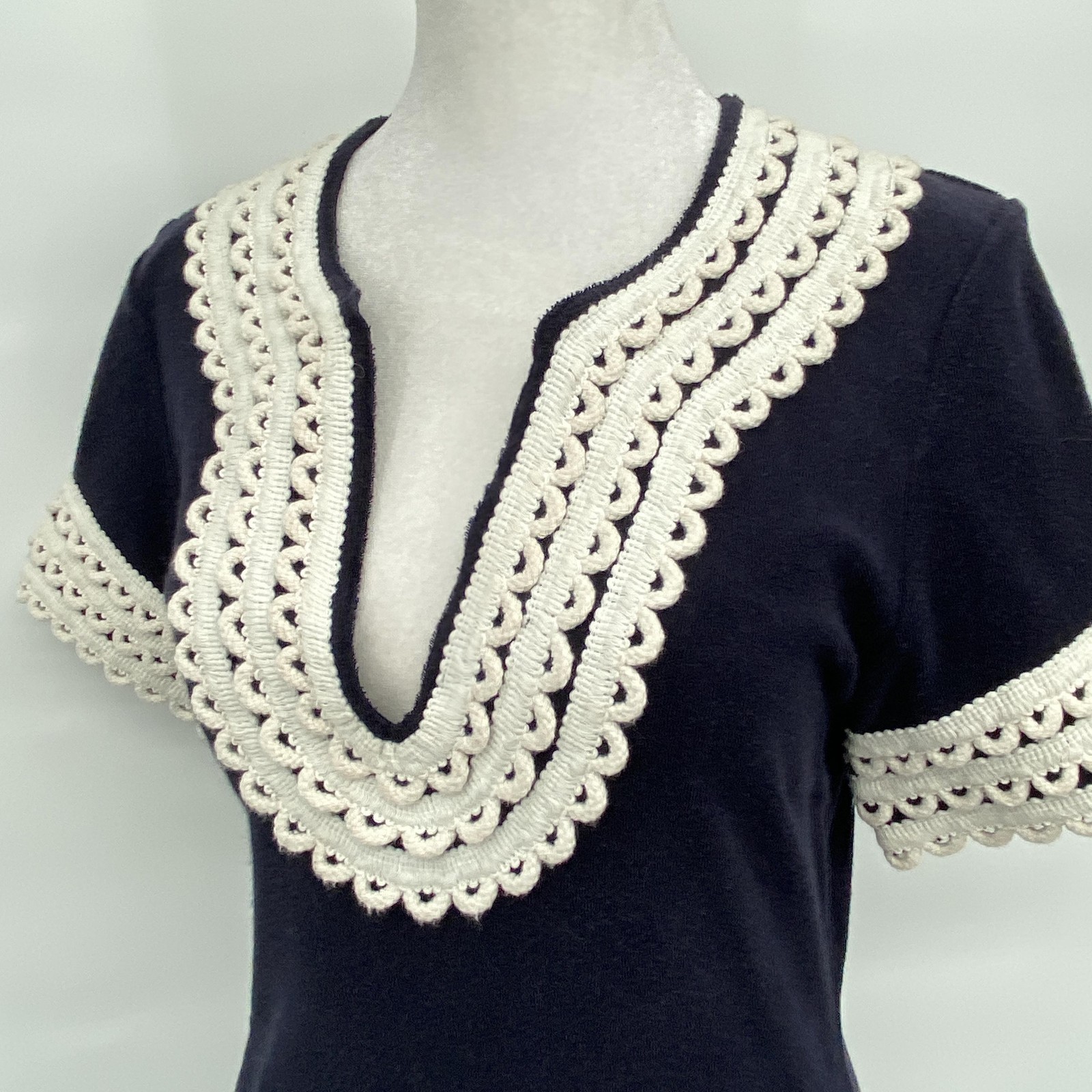Tory Burch Dress Womens Small Navy Cream Crochet Trim Cover Up Cruise Resort
