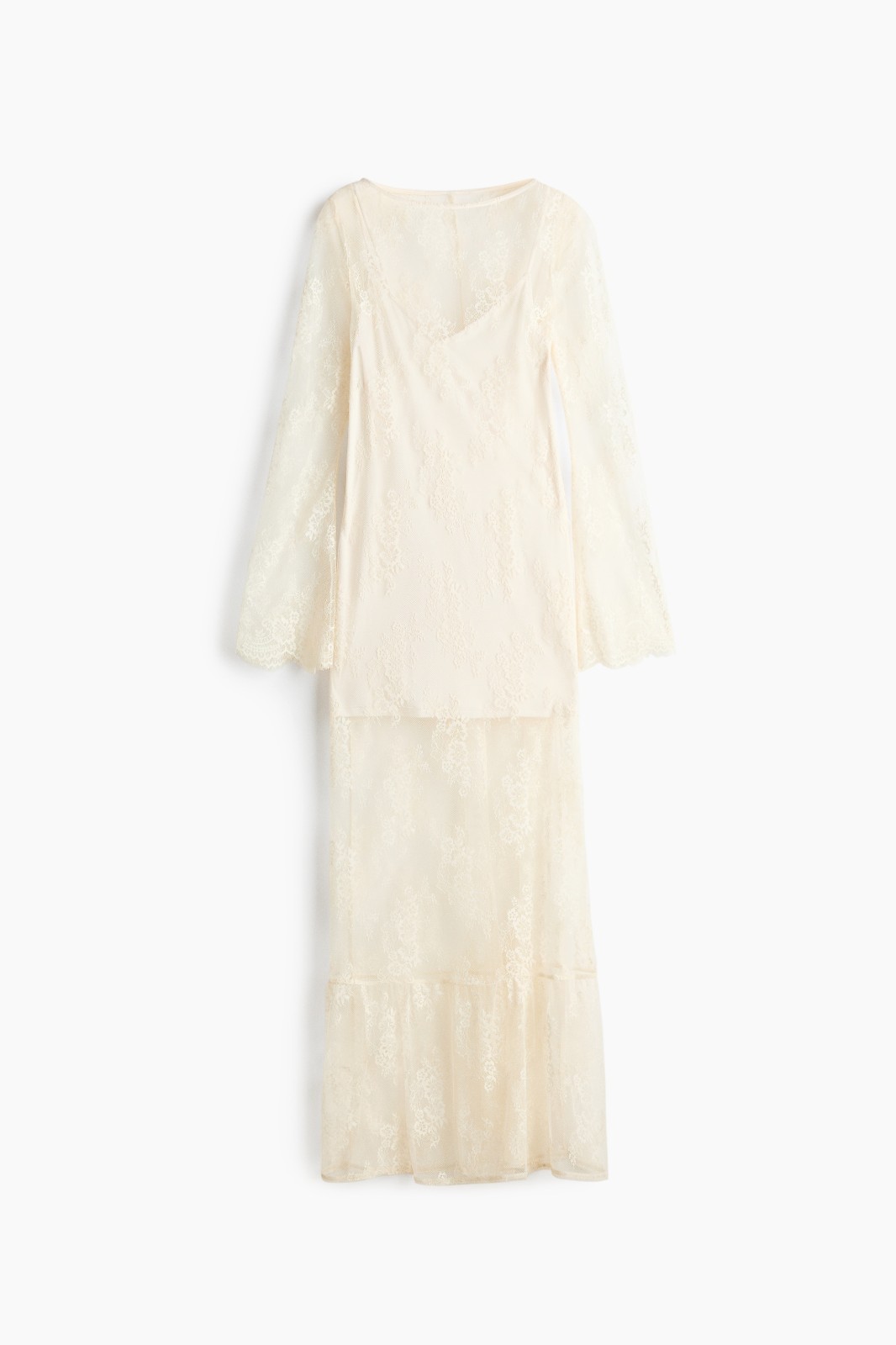 H&M Divided Cream Lace Maxi Dress with Slip Liner