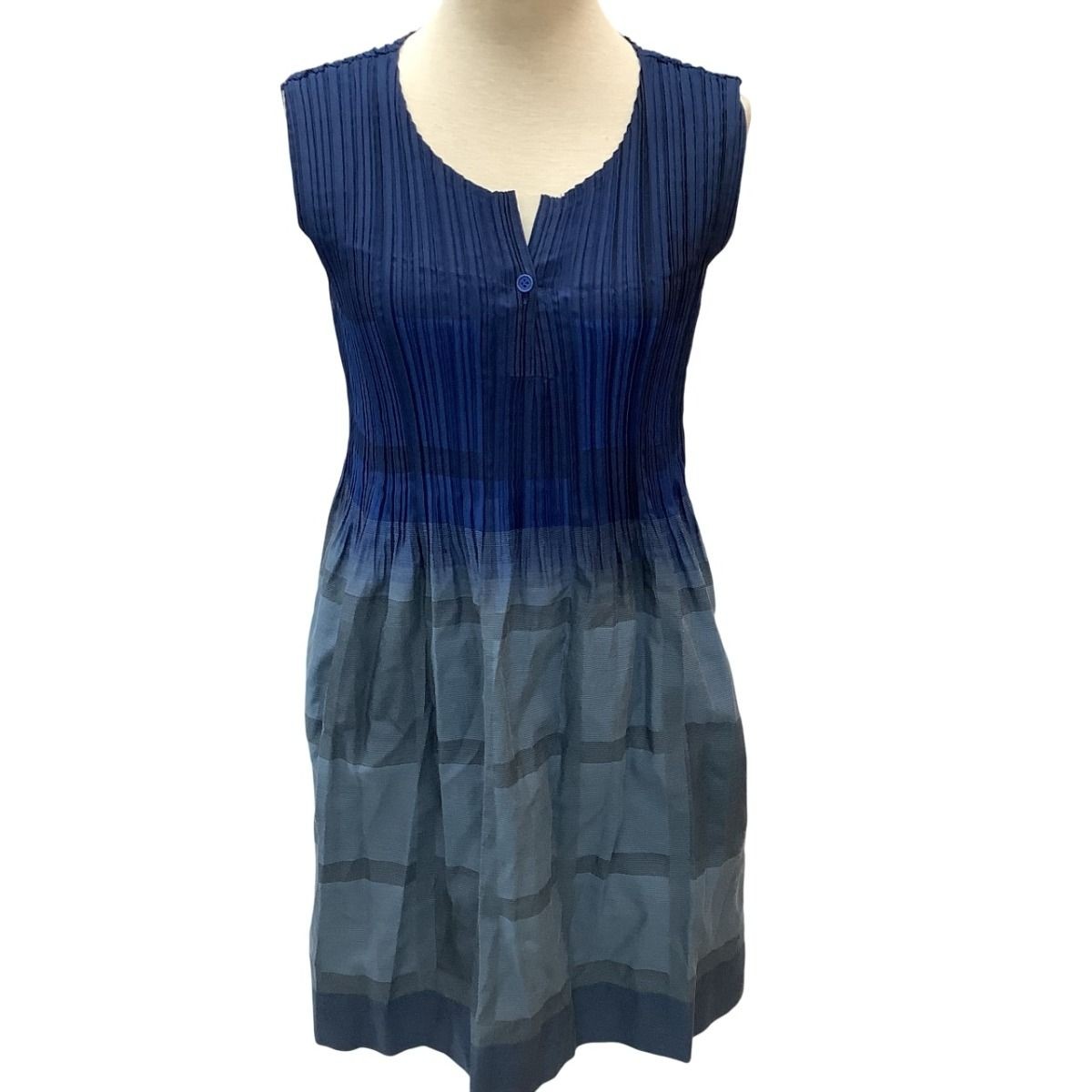 ISSEY MIYAKE FETE A.POC Deletion Pleats Tunic Dress Check SIZE 2 IF74FJ727 Blue