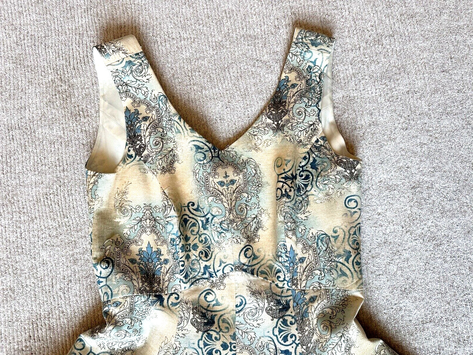 Sundress, A-Line, Size 10/12, Sleeveless, Designer Handmade USA , Blue/Beige