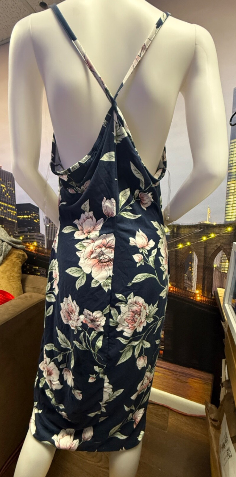 Love Chesley Navy Blue with White & Pink Floral Dress