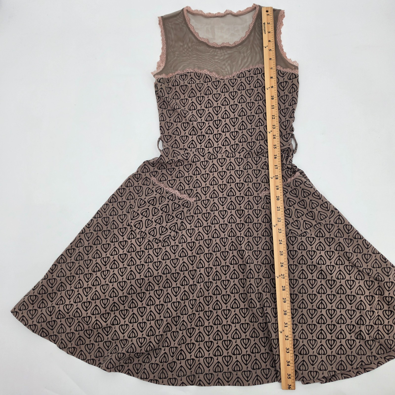 Effies Heart Modcloth Fit Flare Jackie Dress Size Small Brown Leaf Sheer Top