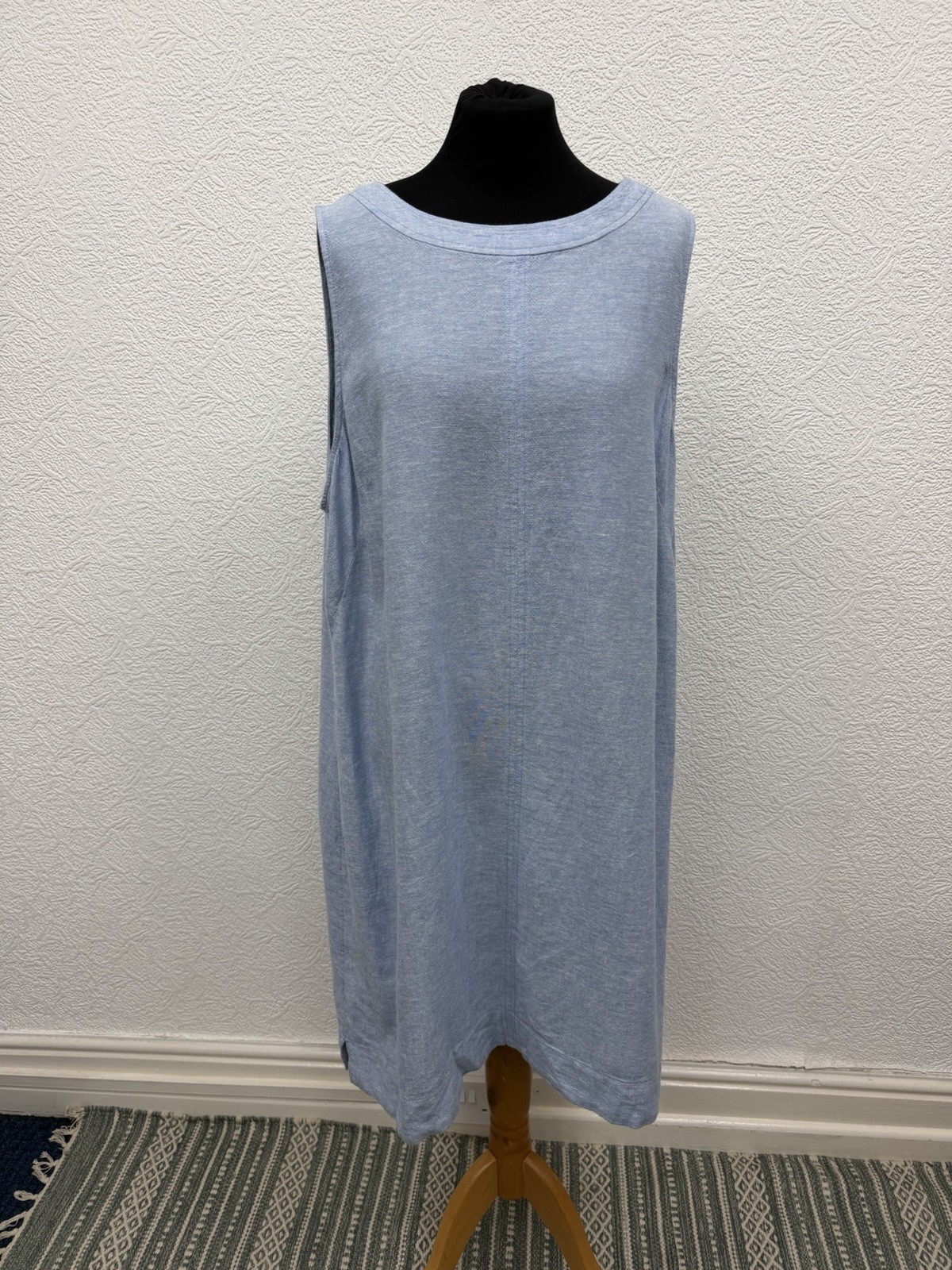 Marks And Spencer Size 20 UK Dress Linen Blend Sleeveless Summer Holiday Blue