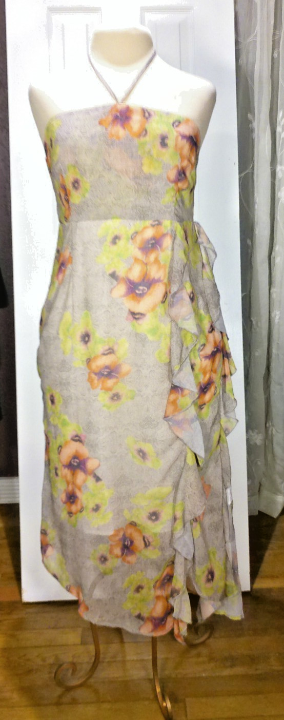 Midi Dress Dazy Floral Print Sheer Lined Strapless Bow Midi Sundress Preppy XL