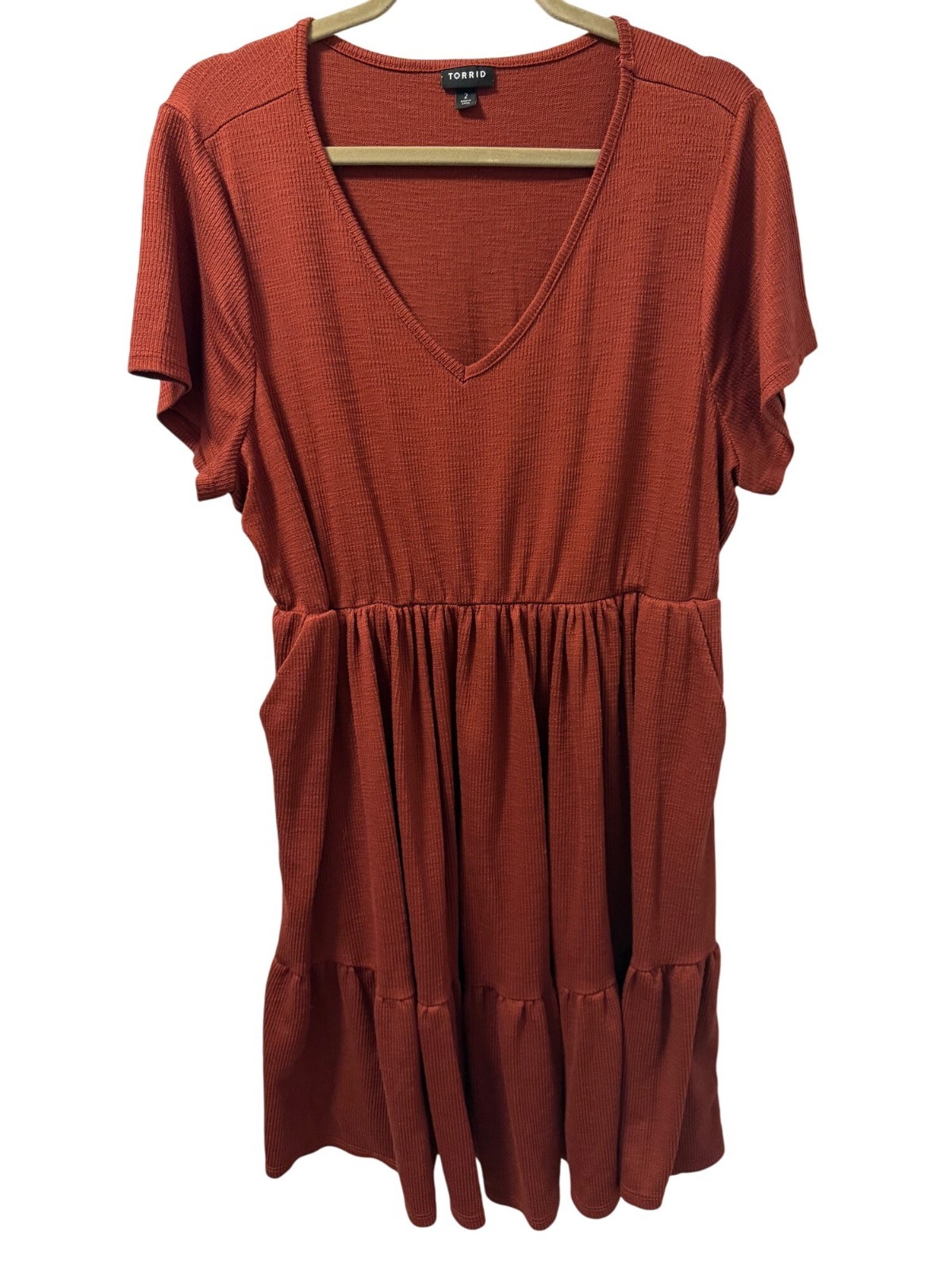 Torrid Rust Orange Ribbed V-Neck Dress Size 2X Short Sleeve Casual Dress