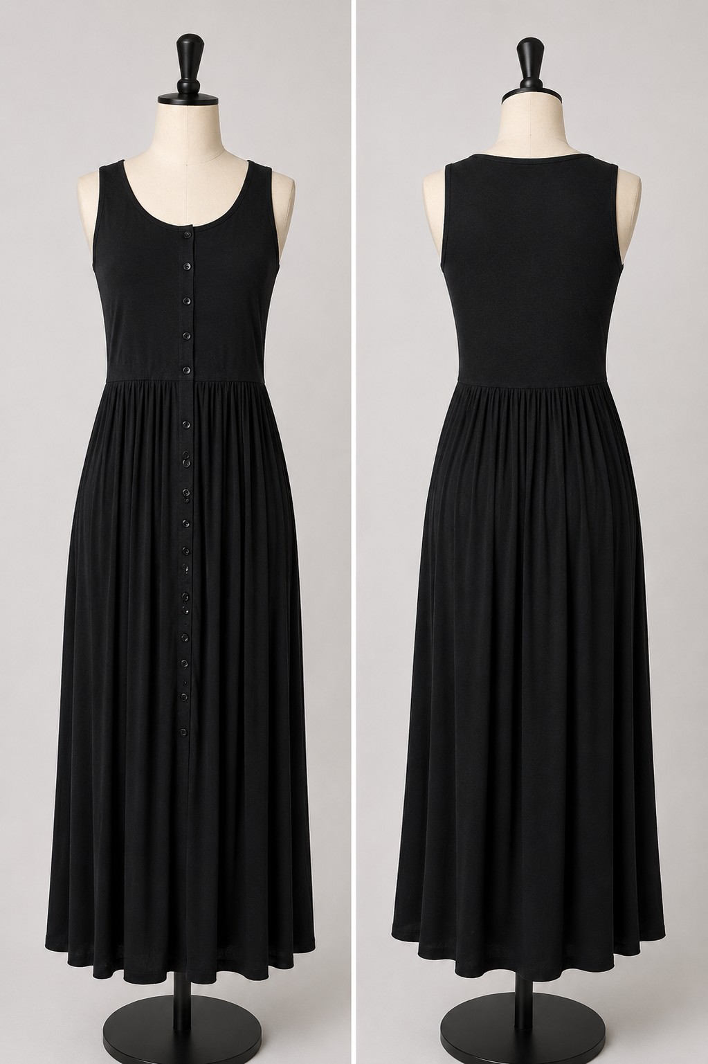 Frye Black Sleeveless Midi Dress Size XS Button Front Pockets Minimalist Capsule