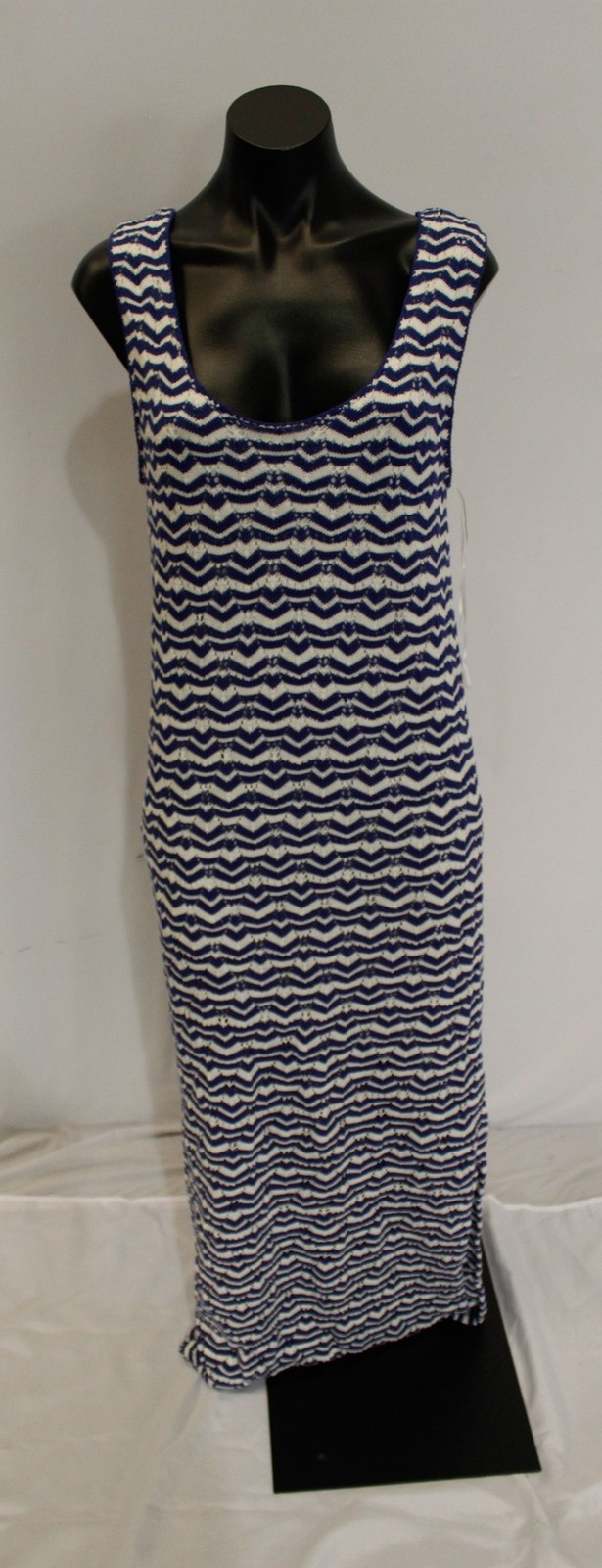 Lost + Wander Women’s Wave Open Stitch Maxi Dress CA4 Off-White-Navy Size M/L