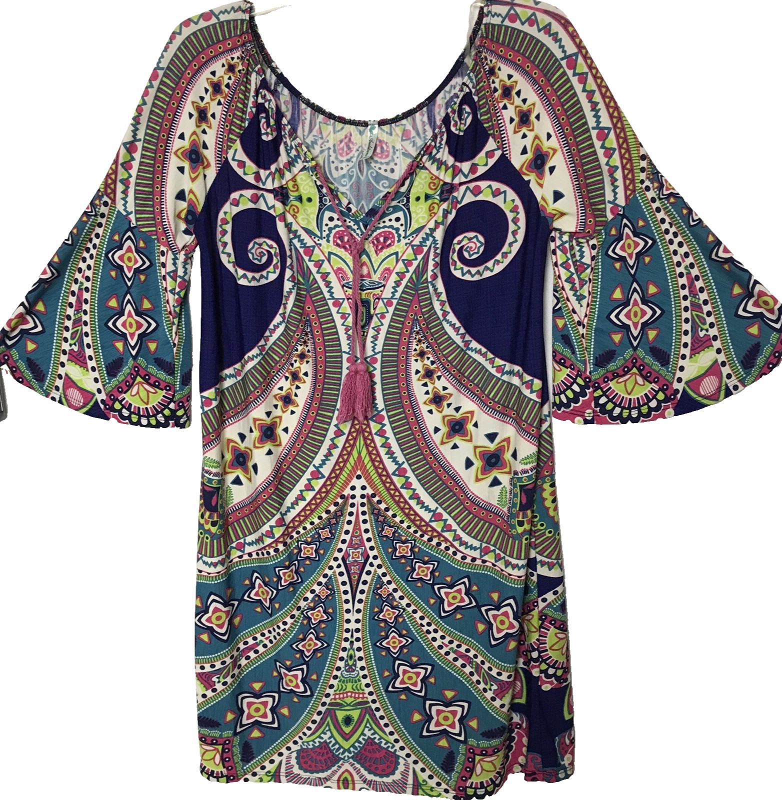 Auditions Dress Womens Sz Medium Multicolor Tribal Abstract Stretch USA Vtg