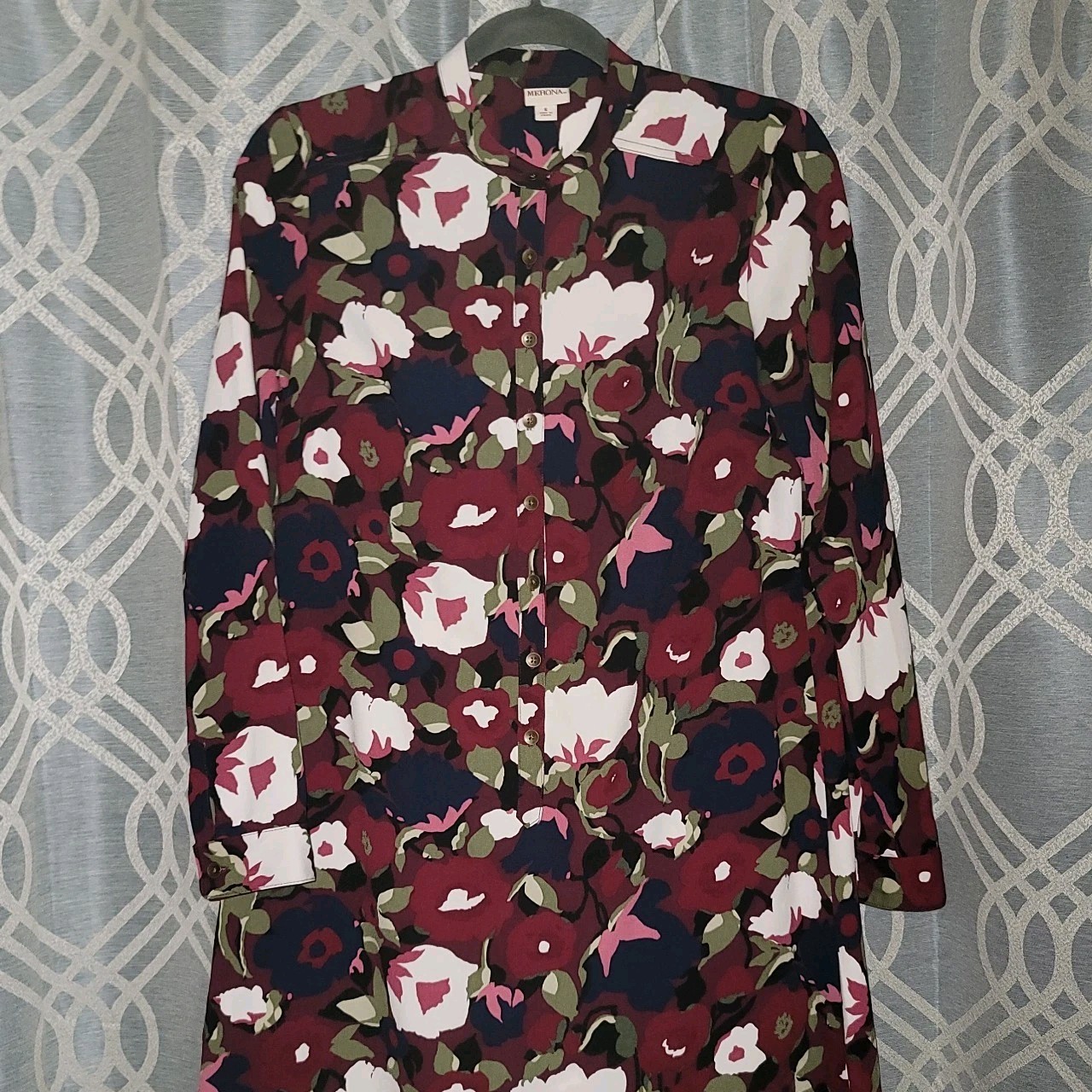 Floral Knee Length Long Sleeve Shift Dress Merona Womens Sz S Fall Winter EUC