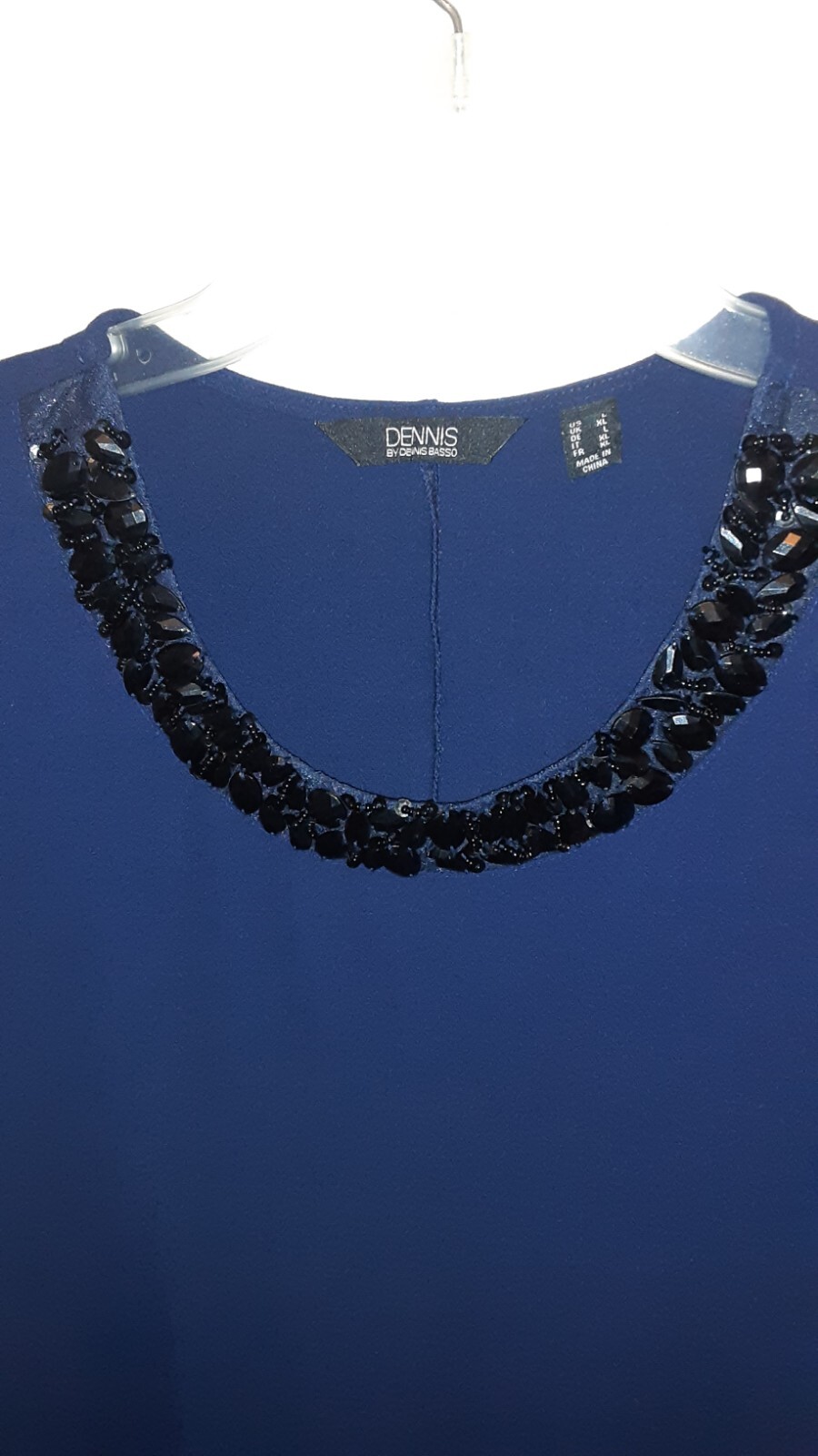 Dennis By Dennis Basso Navy Embellished Hi-low Long Sleeve Dress Size Large