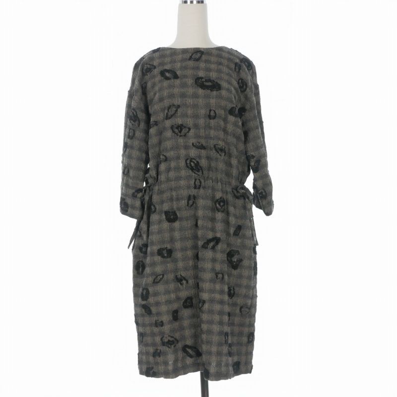 Haat Jacquard Check Pattern Long Dress Long Sleeve 2 Gray HA93FH661