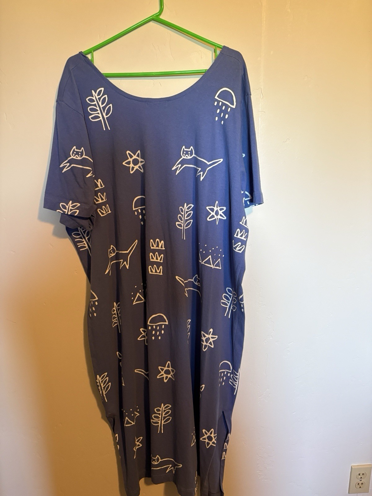 M. Mac Periwinkle Cat Print T-Shirt Dress 2X 100% Cotton Short Sleeve