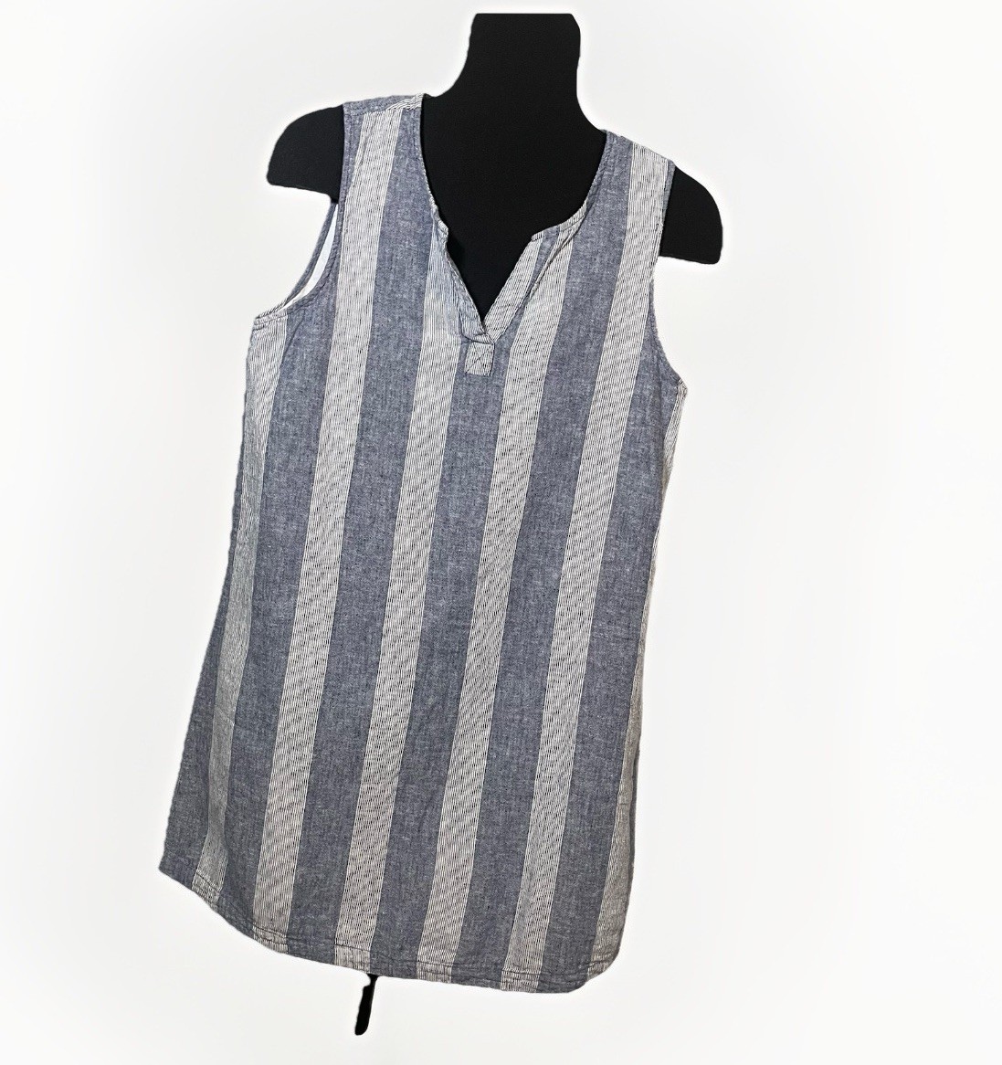 Beach Lunch Lounge Sz M Cotton / LINEN Blend Stripe Sleeveless Shift Dress Lined