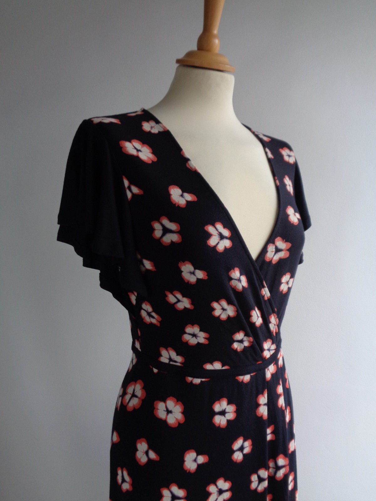 FENN WRIGHT MANSON Black Pink Floral Jersey Dress UK Size 10 Summer Casual