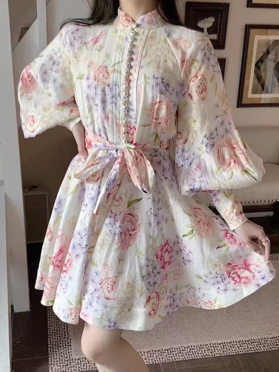 NWT Zimmermann Spring New Resort Hydrangea Print Lantern Sleeve Tie Waist Dress