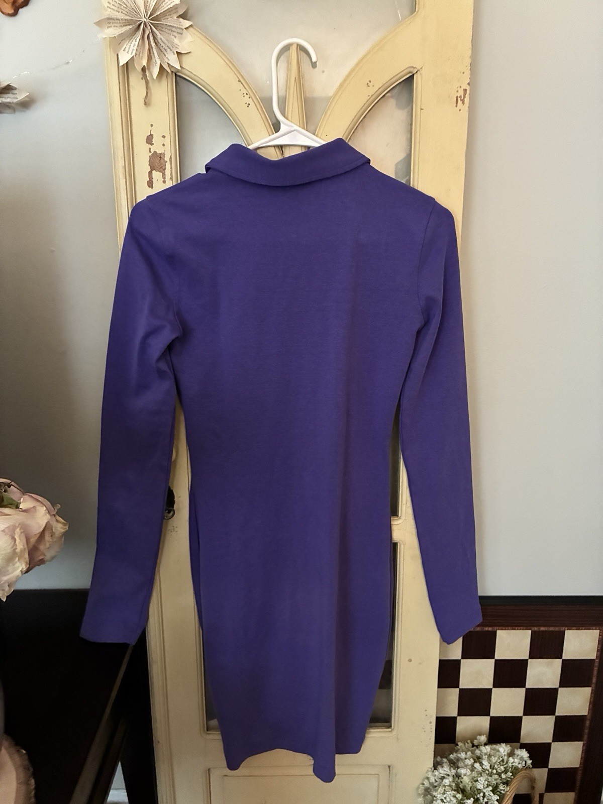 Zara Purple Collared Button-Front Ruched Long Sleeve Shirt Dress, S