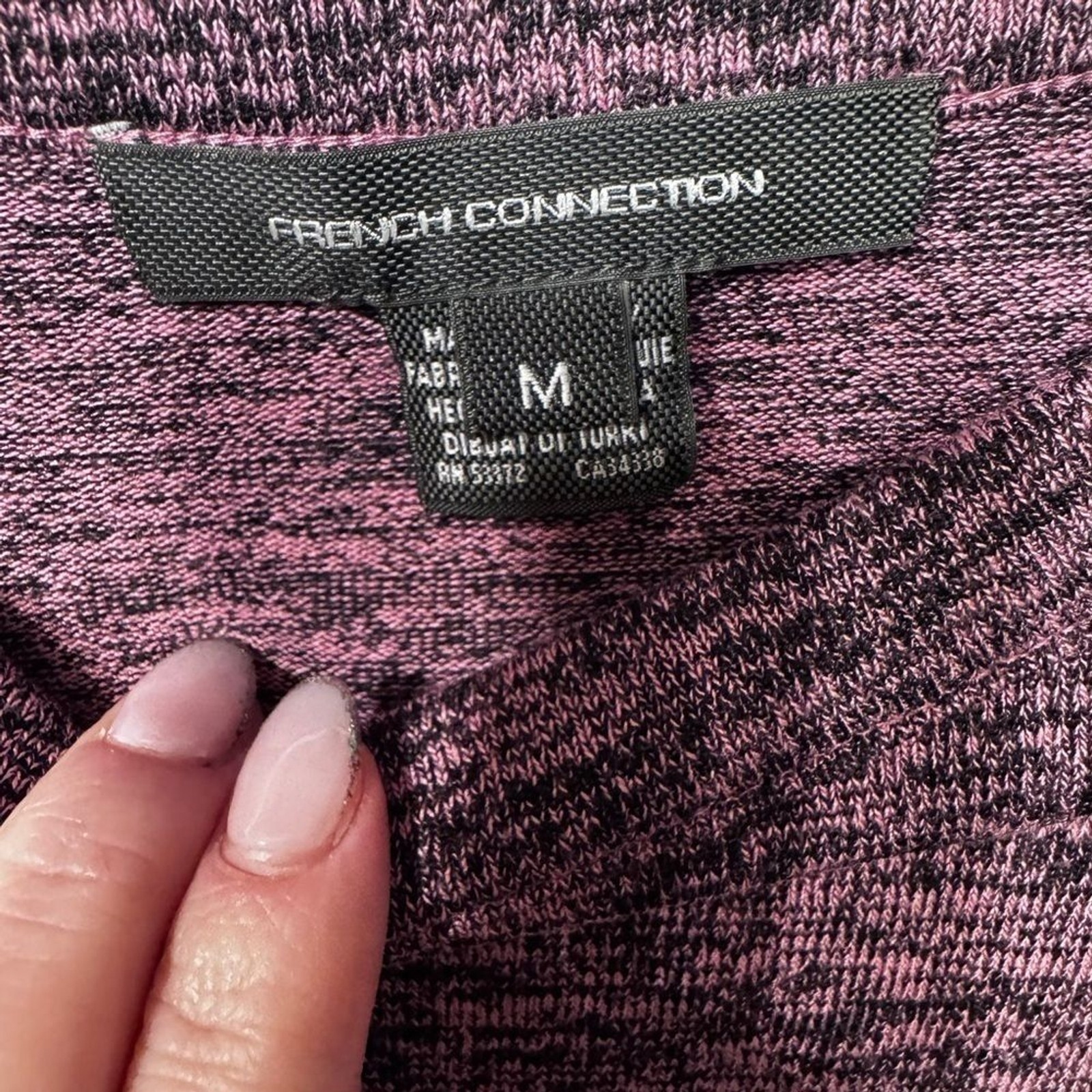 French Connection- NWT- Mini Sweater Dress- heathered pink/purple/black medium