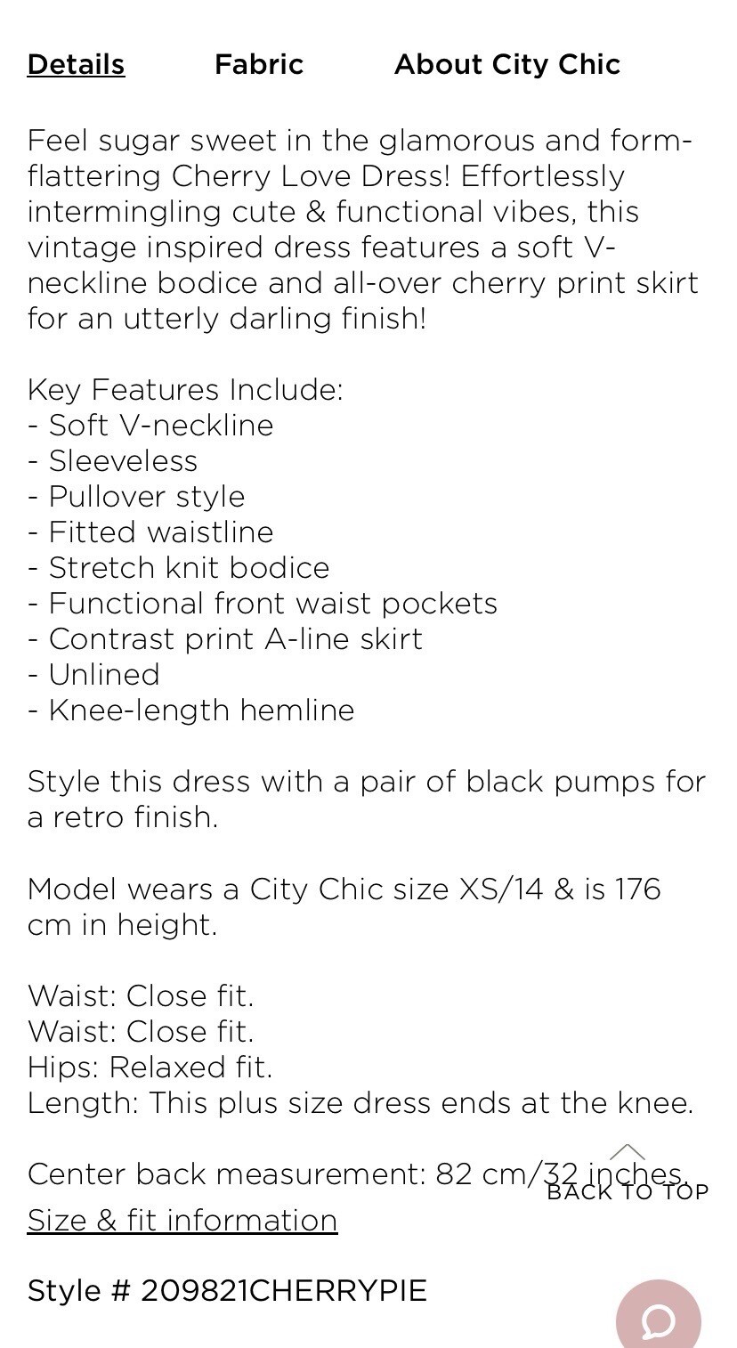 City Chic Trendy Plus Size Cherry Love Dress Size Medium (18)