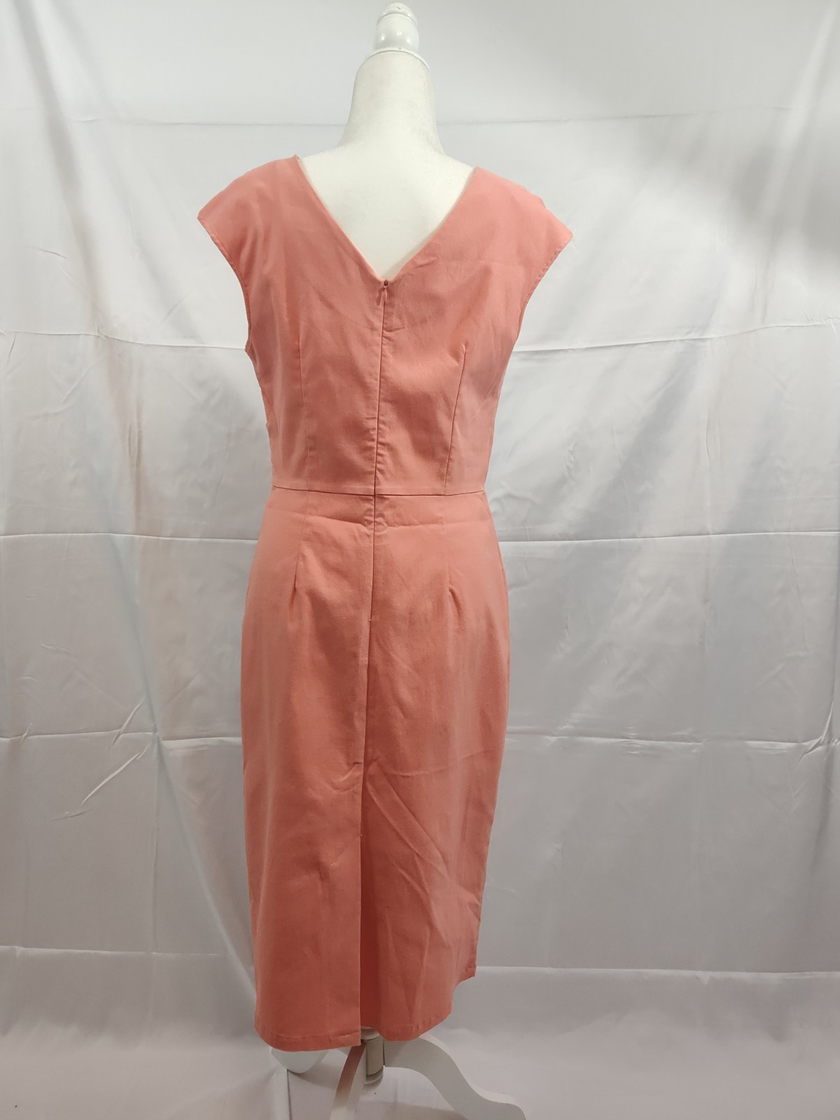 Dress women’s pencil pink salmon cap sleeves V necklineruching detail NWT fitted