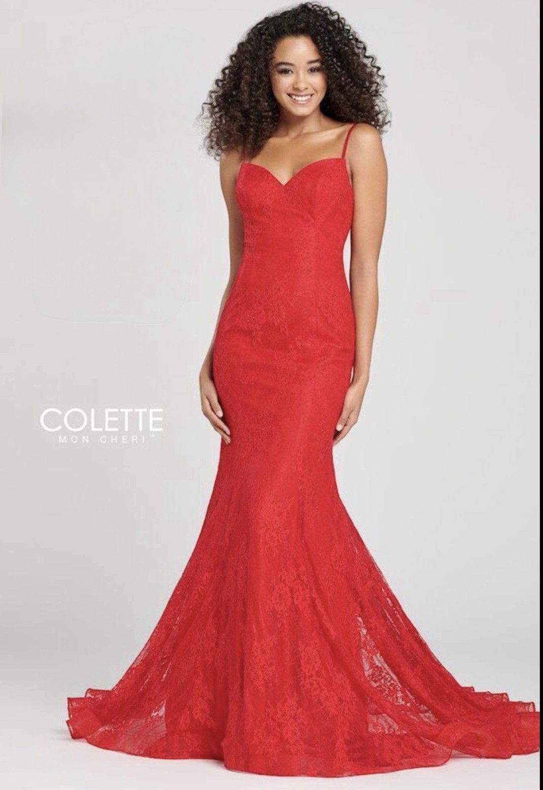 Colette CL12018 Red Fitted Laced Prom Dress With Train Size UK 6
