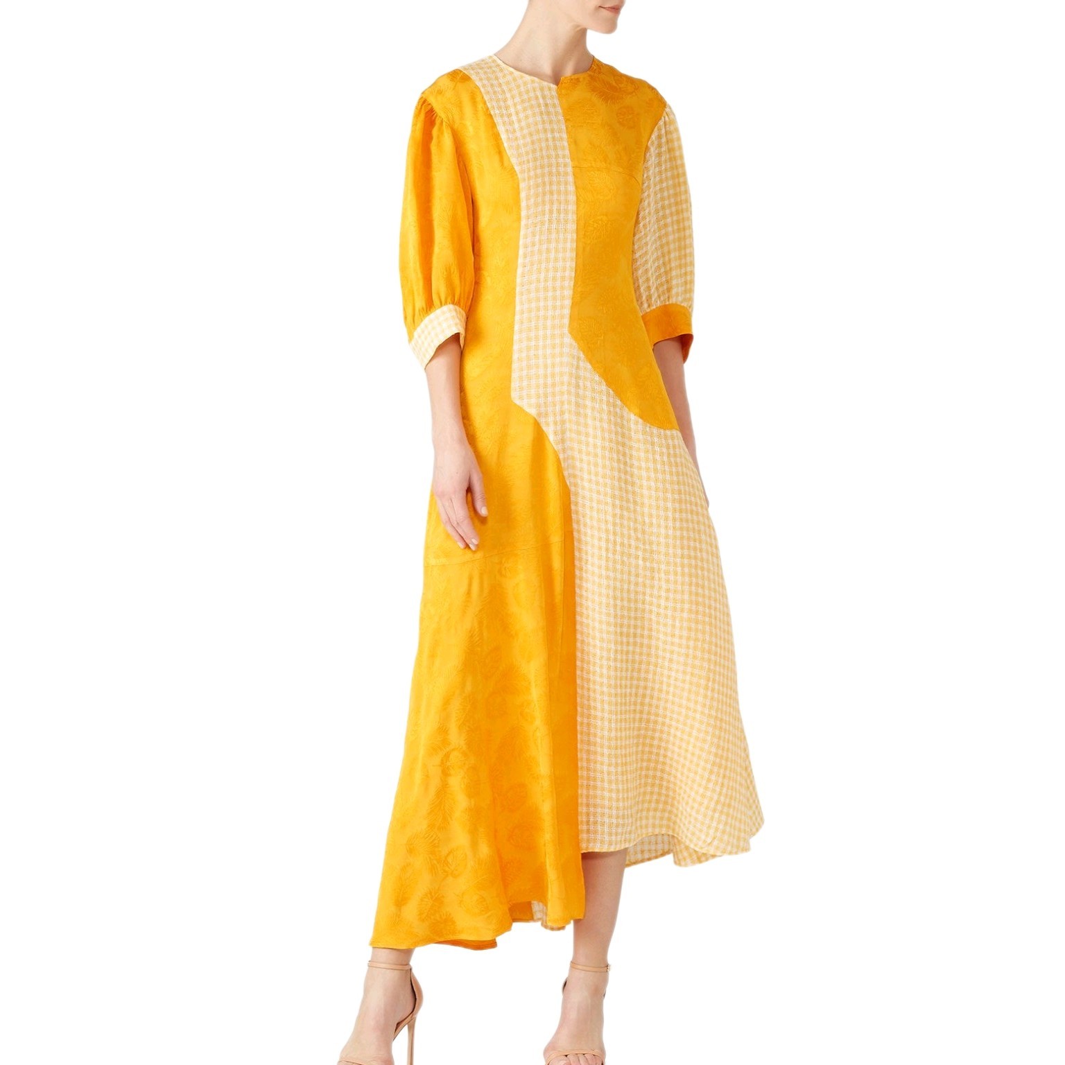 REJINA PYO Dylan Maxi Dress UK10 M Linen Insert Asymmetric Jacquard Marigold New