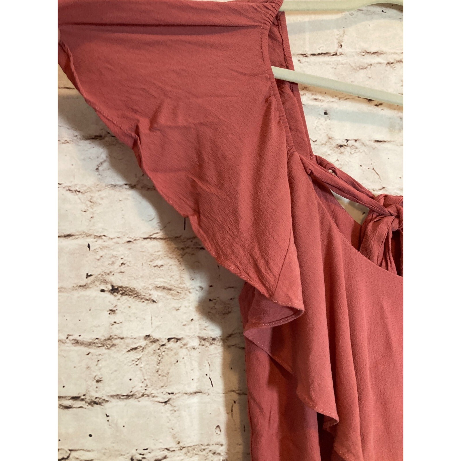 MISA L.A. Dress Womens Medium Salmon Pink Ruffle Double Tie Back Boho Hippie