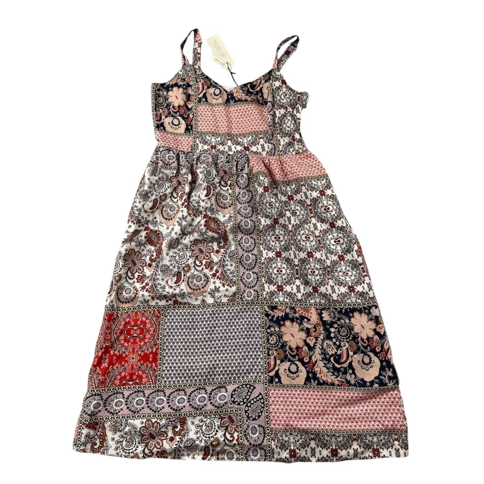 Rachel Zoe Sun Dress Womens 8 Multi-color Paisley Floral Patchwork 100% Linen