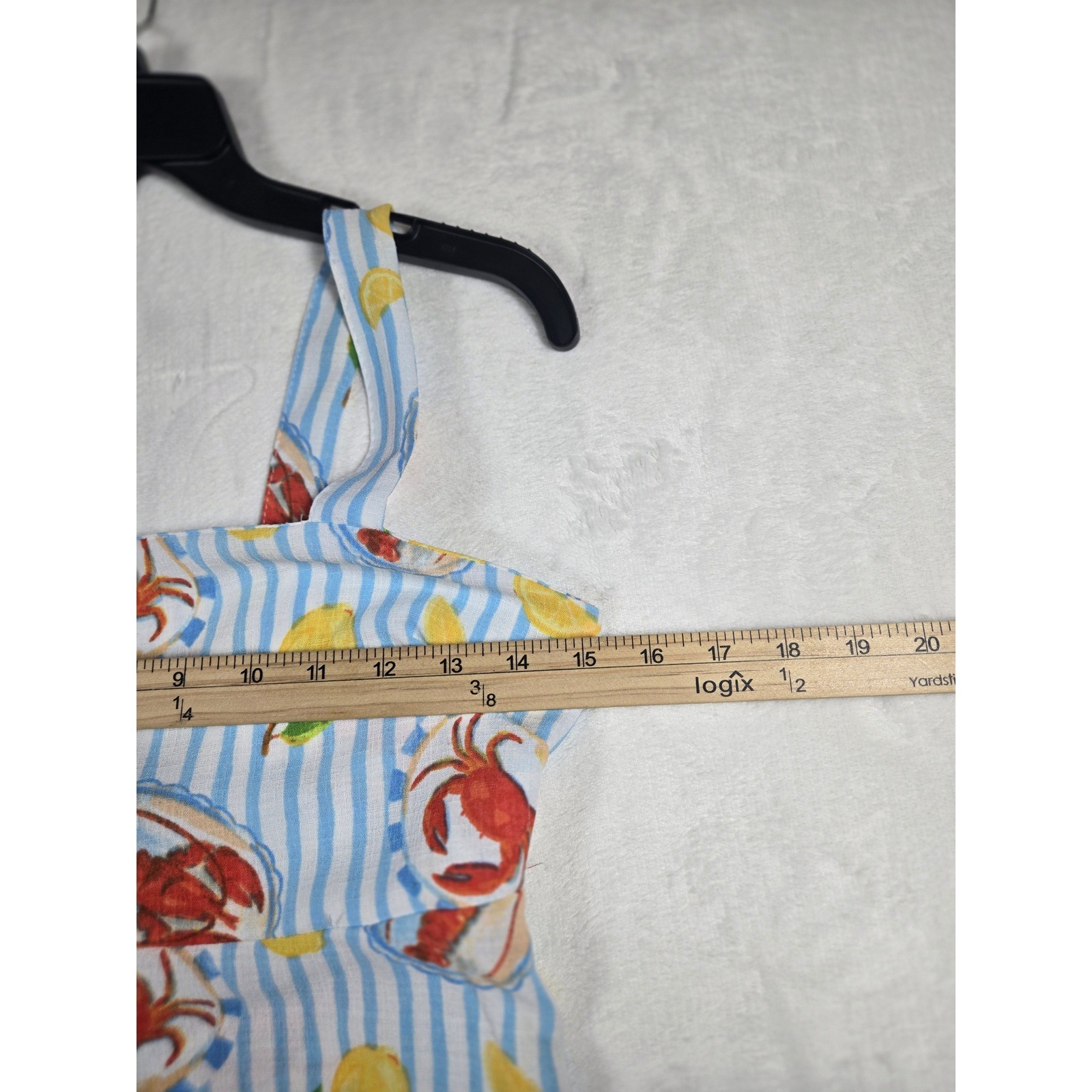 Blue White Stripe Lobster Crab Lemon Tie Back Sundress Coastal Resortwear Small