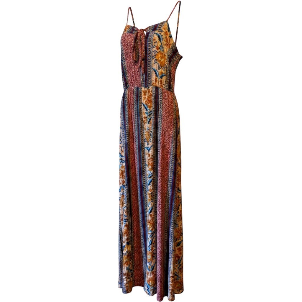 Band of Gypsies Bohemian Floral Patchwork Maxi Dress Summer Festival Slit L