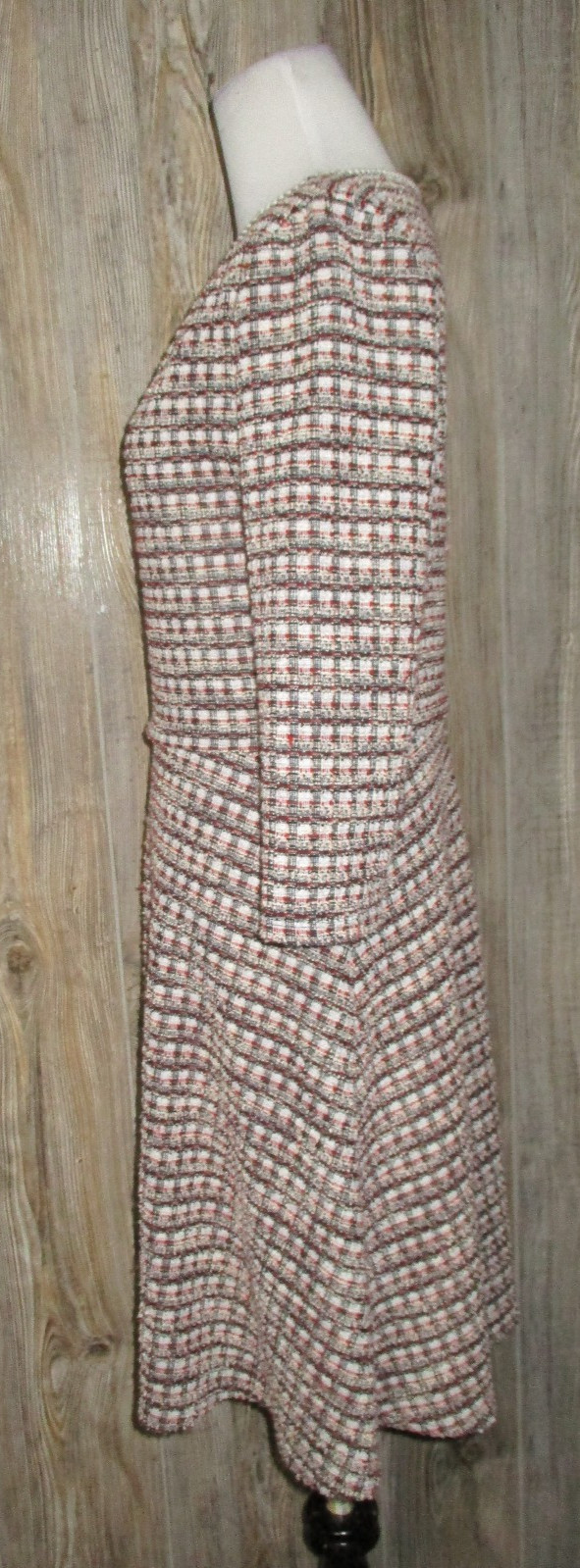 Max Studio Womens Sz Small Red Black Beige Blue White Tweed Dress Twee Academia