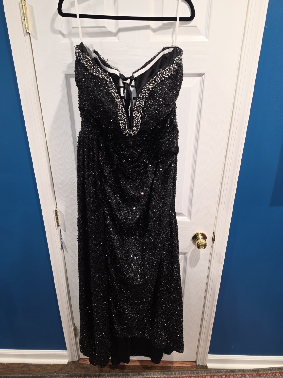 Ryanth Plus Size 22 Black Sequin Gala Gown Strapless Beaded High Low Formal…