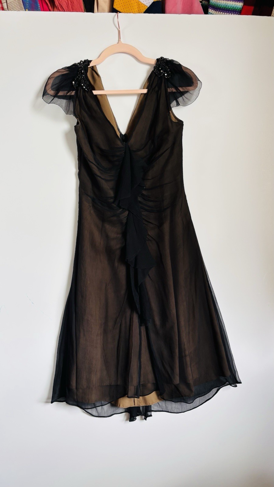 Vera Wang Lavender Label Silk Bow Beaded Cocktail Dress Size 2