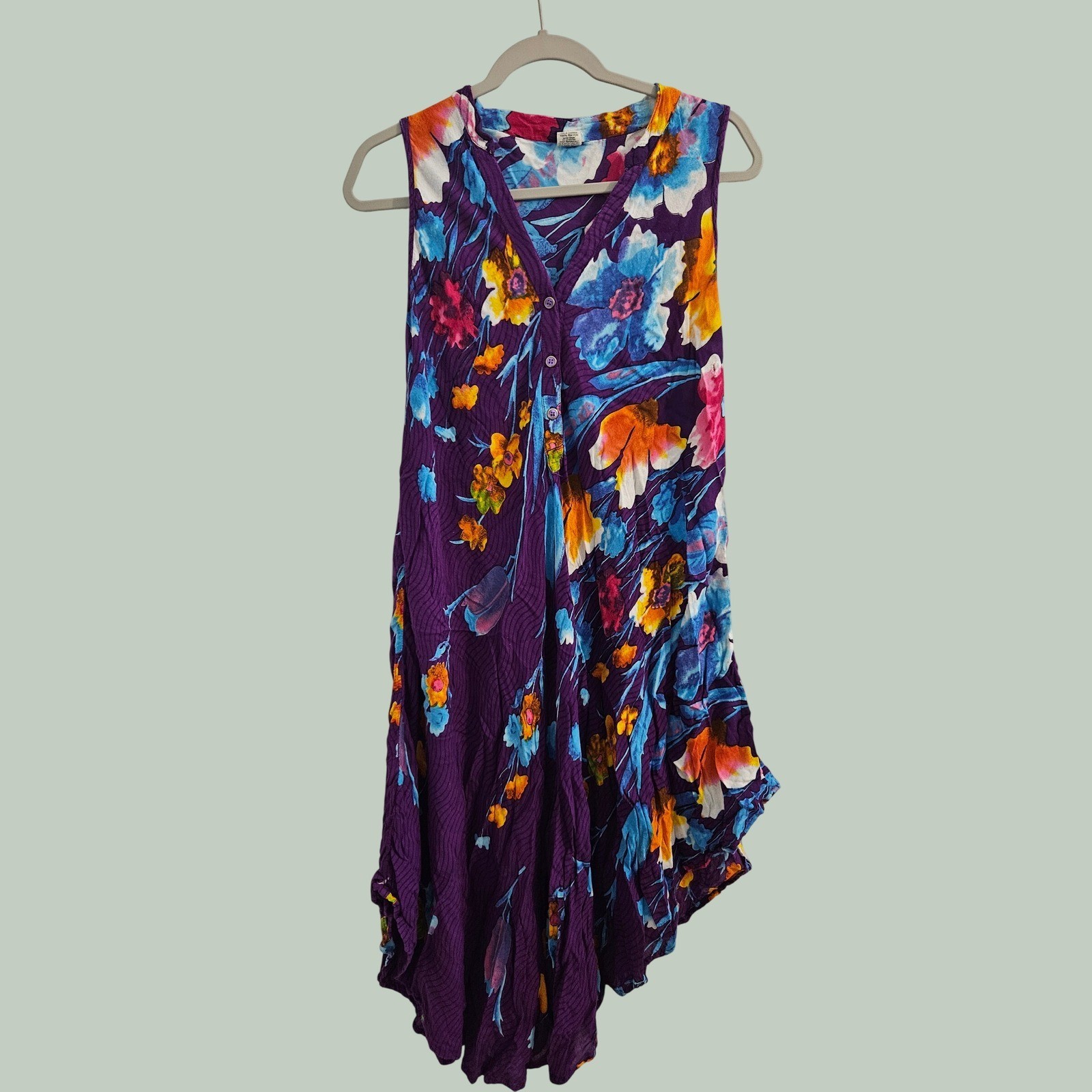 Seven Islands Purple Floral Handkerchief Hem Rayon Sleeveless Dress Womens 2X