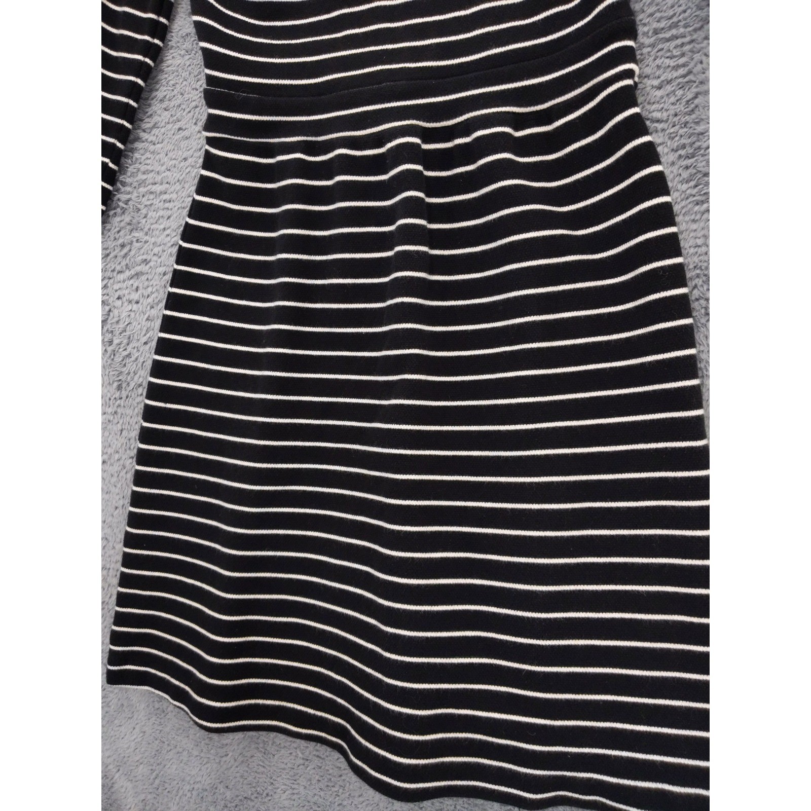 Boden Black White Stripe 3/4 Sleeve Fit Flare Dress US 8R