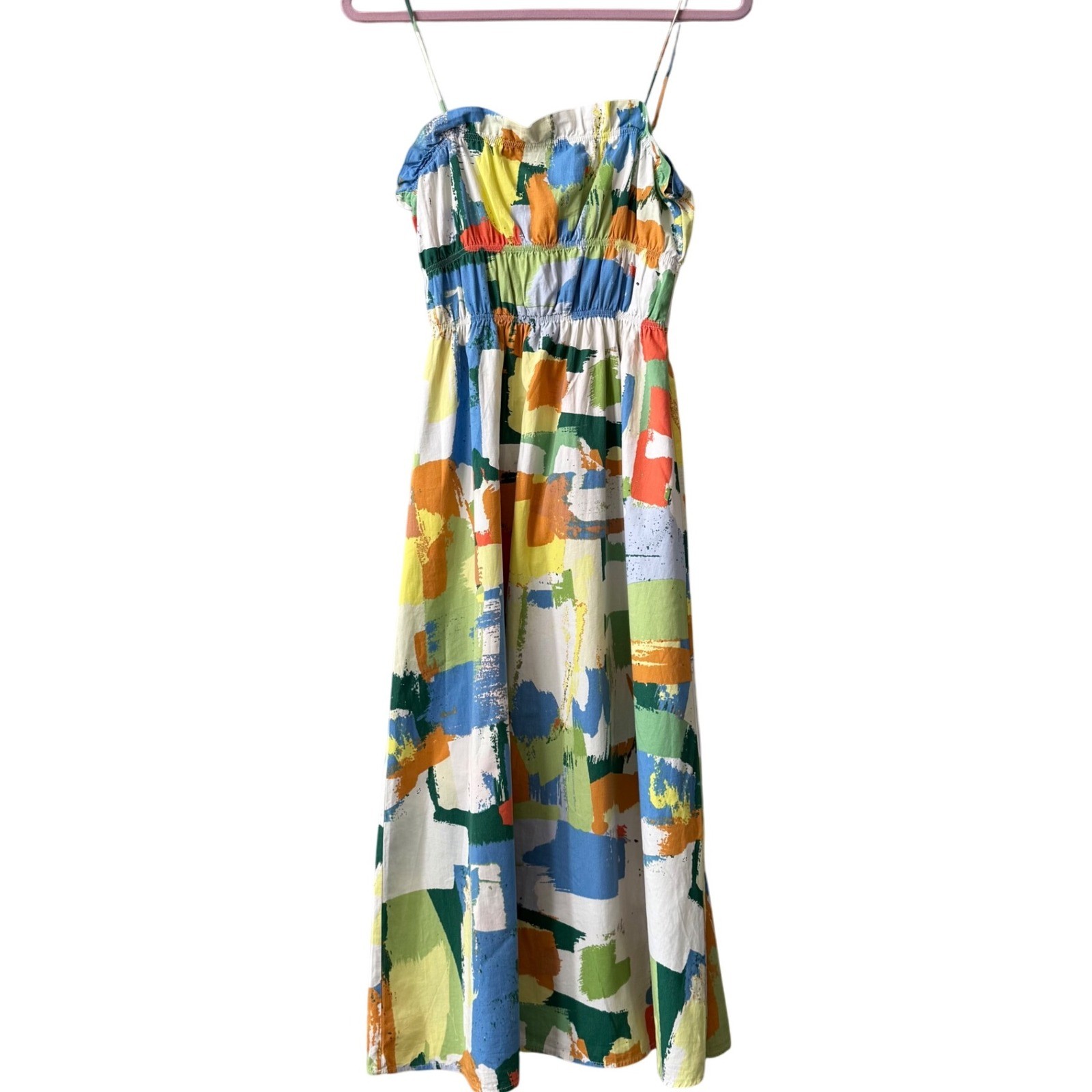 Stradivarius Abstract Paint-Print Smocked Midi Sundress – Size Small